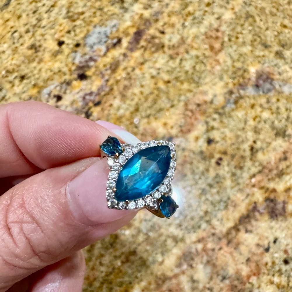 London Blue Topaz and White Sapphire 10k yellow gold  over silver Ring.